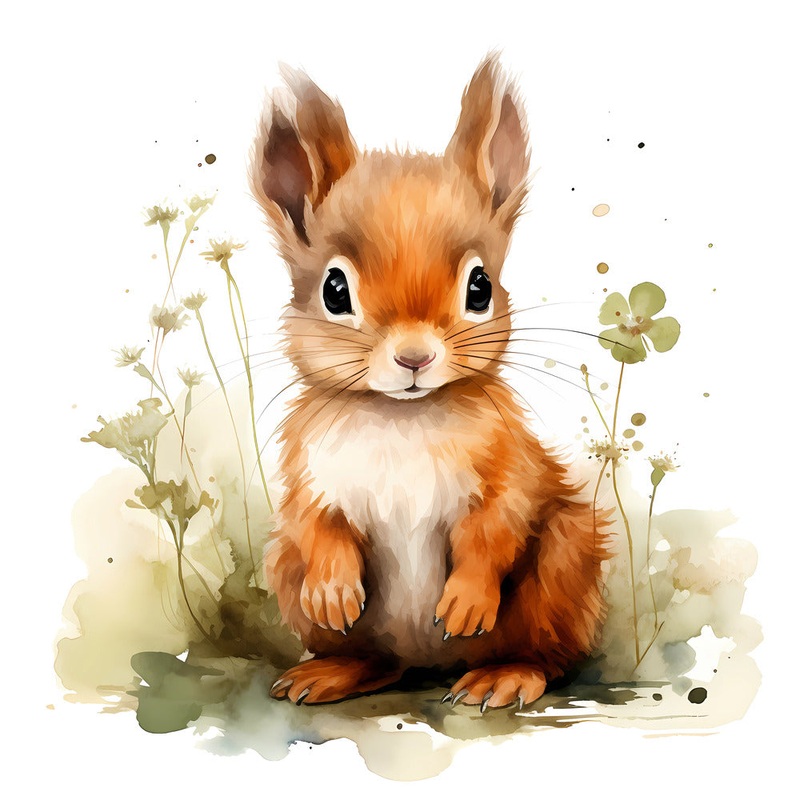 Woodland Baby Squirrel 3 Fabric Panel