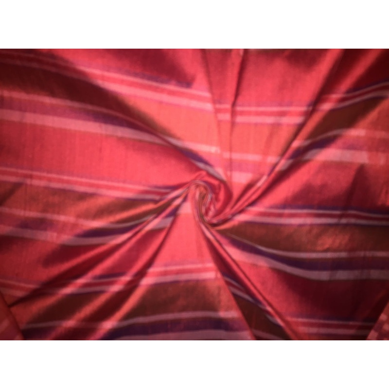 100% silk dupion fabric RED stripes 54" wide