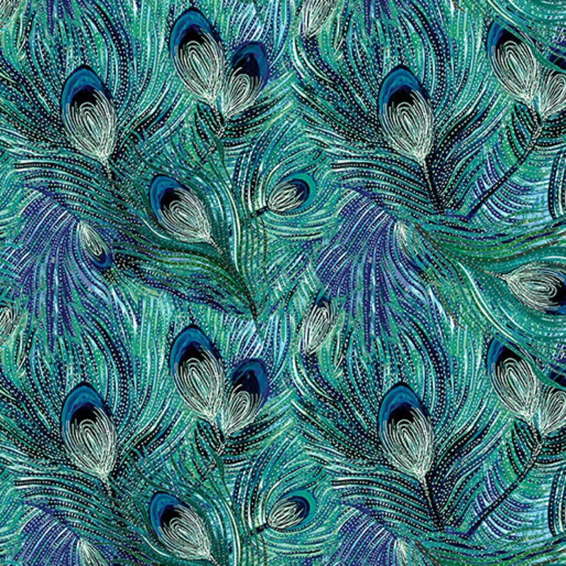 Affinity Feather Teal Danielle Duer Benartex Cotton Fabric BE-16686-85