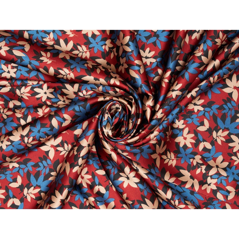 Burgundy Blue Nature flowers Silky Charmeuse for Western Shirts, Wild Rags, Curly hair care & Dresses (By the Yard) charmeuse satin fabric by the yard