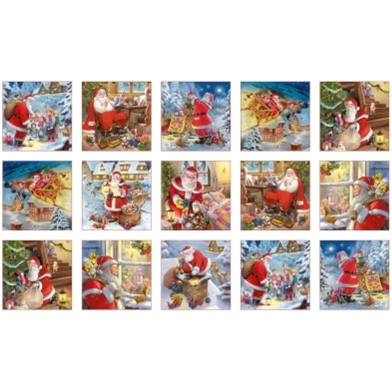 Santa Claus is Coming Panel 24" White Elizabeth's Studio Cotton Fabric