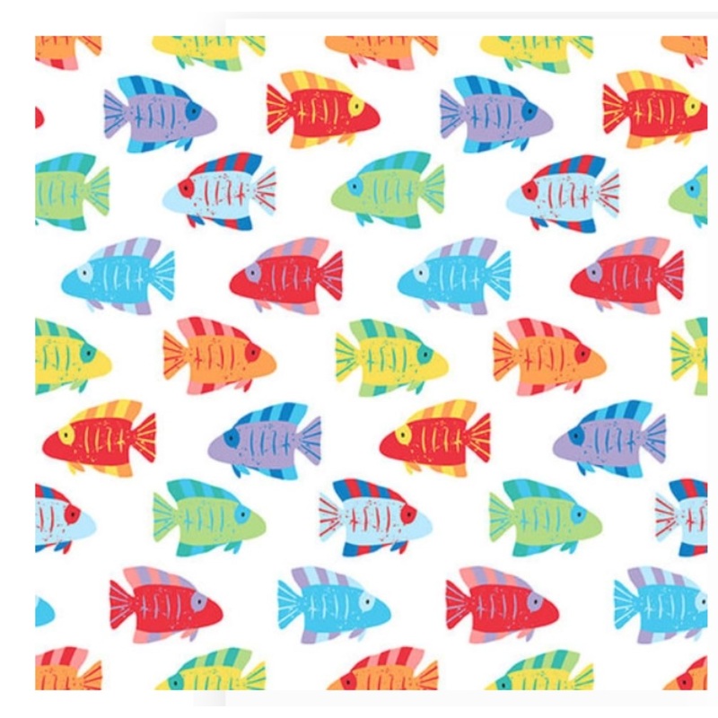 Seas the Day Fish White Diane Eichler Studio E Cotton Fabric