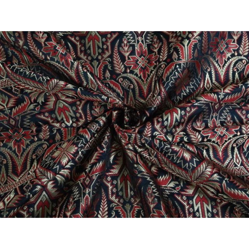 SILK BROCADE FABRIC BLACK,RED,METALLIC GOLD 44"