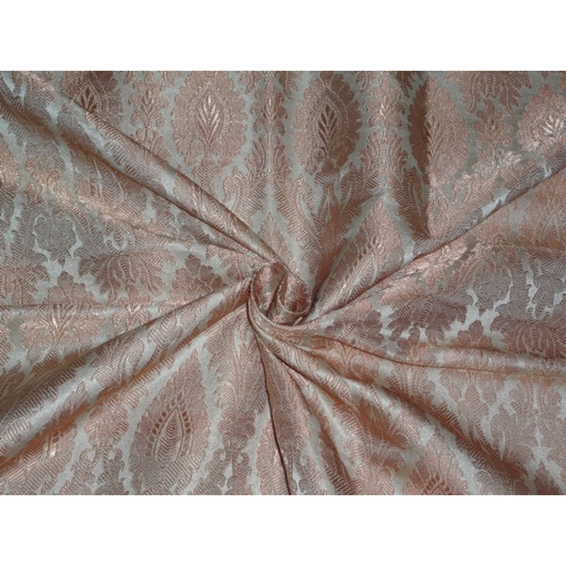 SILK BROCADE FABRIC DARK CREAM X METALLIC OLD GOLD COLOR 44"INCH