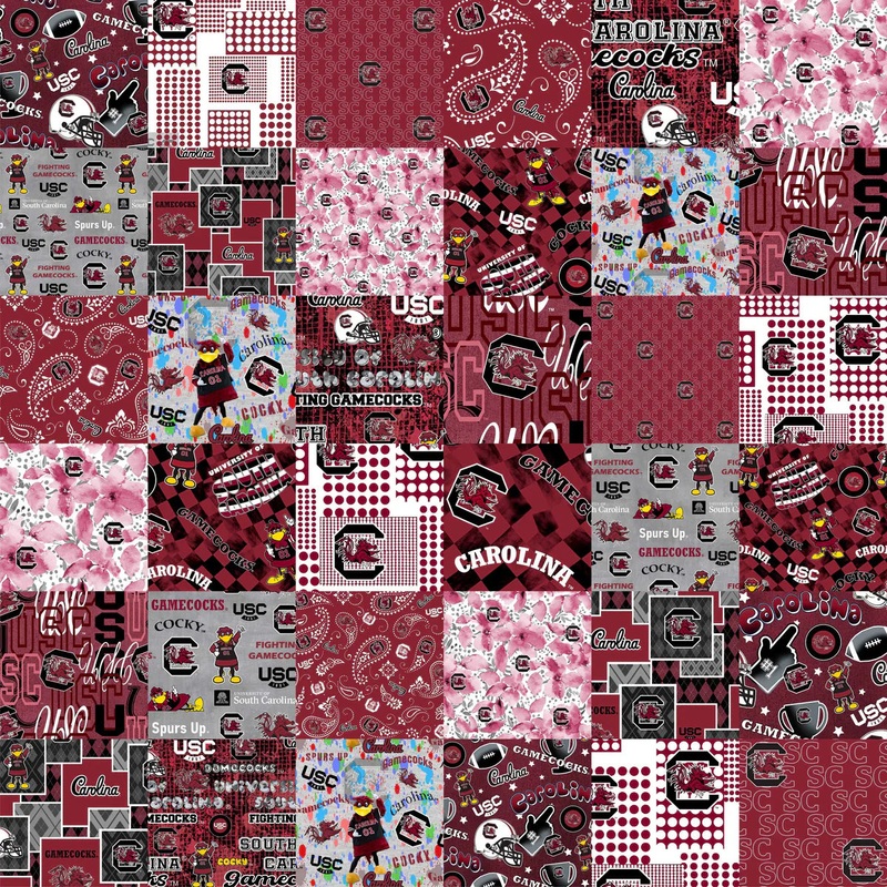 South Carolina Gamecocks NCAA College Cheater Quilt Allover 60" Sykel Cotton Fabric SC-1363