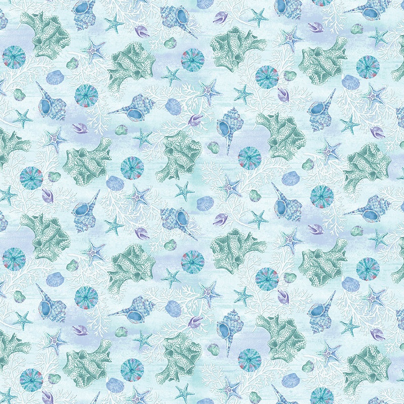 Salt and Sea Small Shells Allover Blue Andrea Trachiera Henry Glass Cotton Fabric