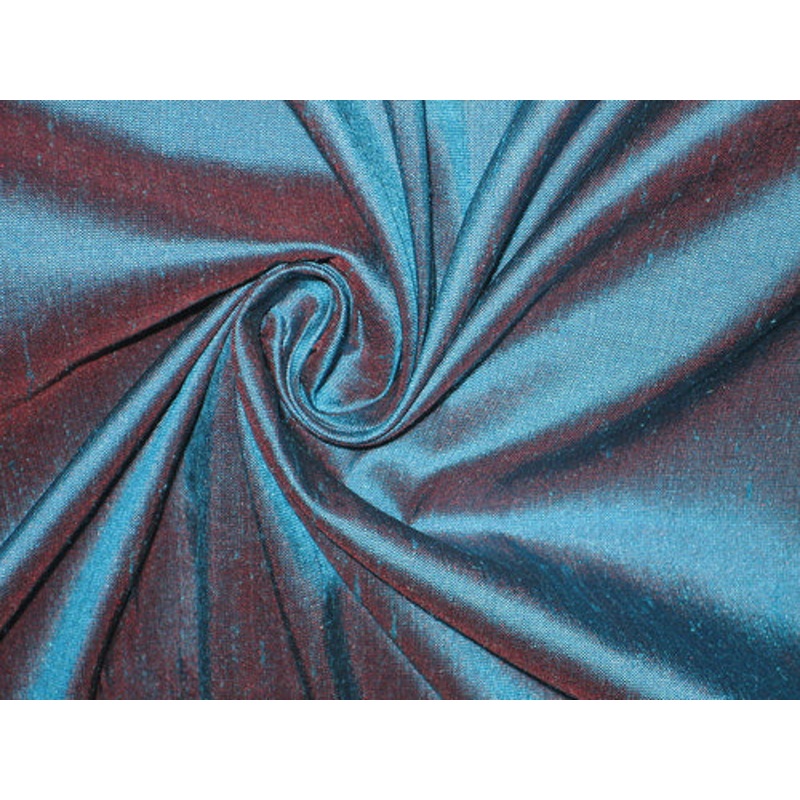 SILK Dupioni FABRIC Kingfisher Blue with Pink Shot 54" wide
