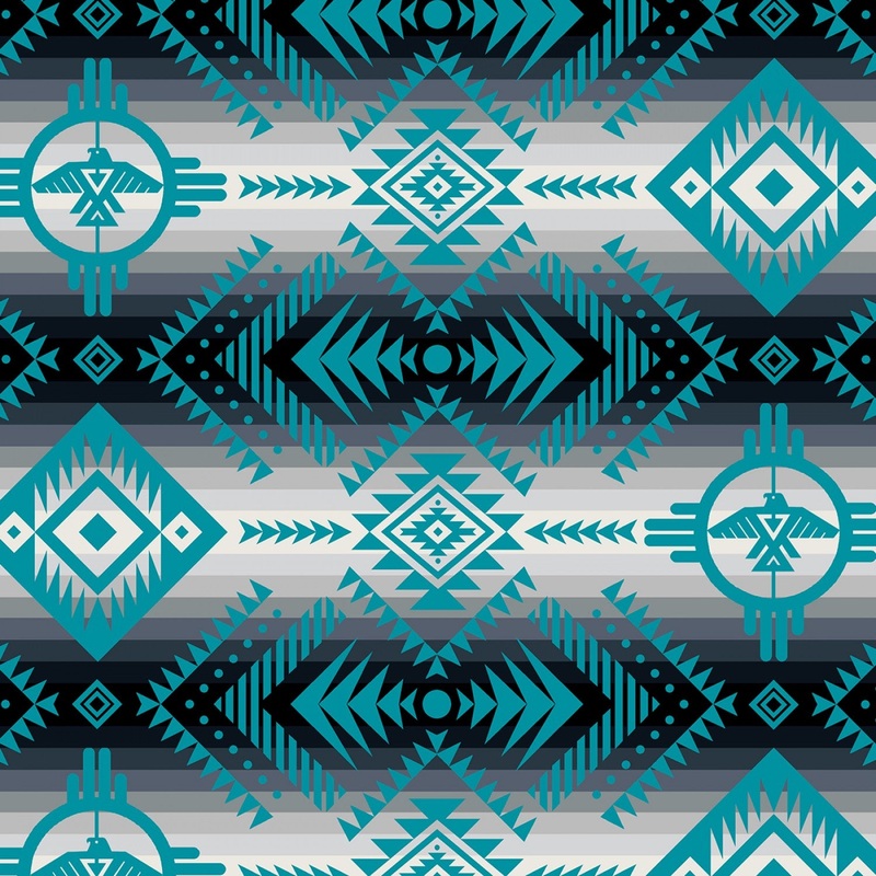 Tucson Thunderbird Teal Blue Elizabeth's Studio Cotton Fabric ES-647-TEAL