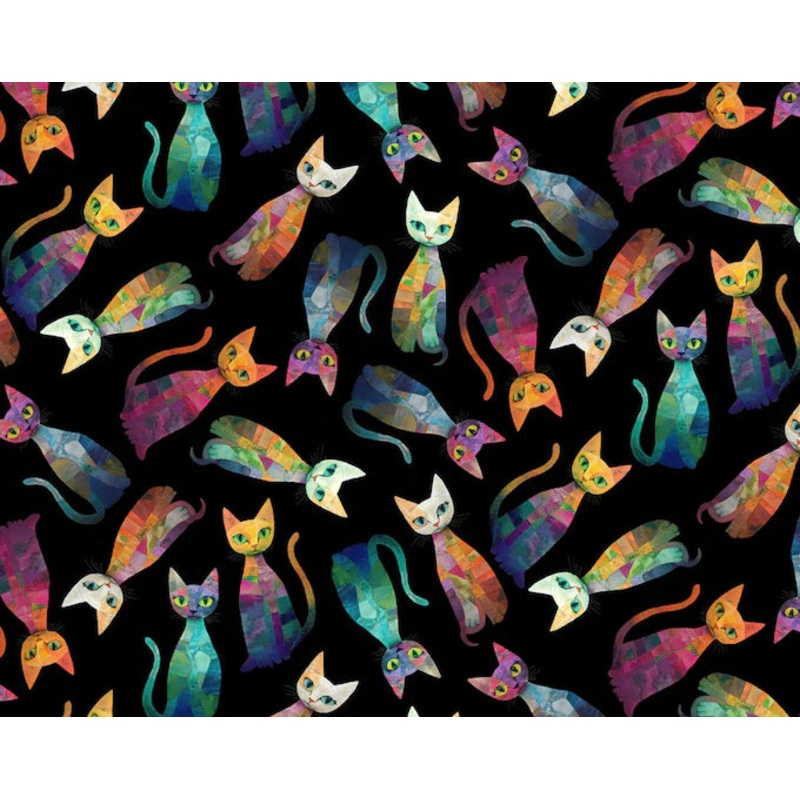 Sophisticat Tossed Quilt Cats Black Timeless Treasures Cotton Fabric TT-CAT-CD4003-BLACK