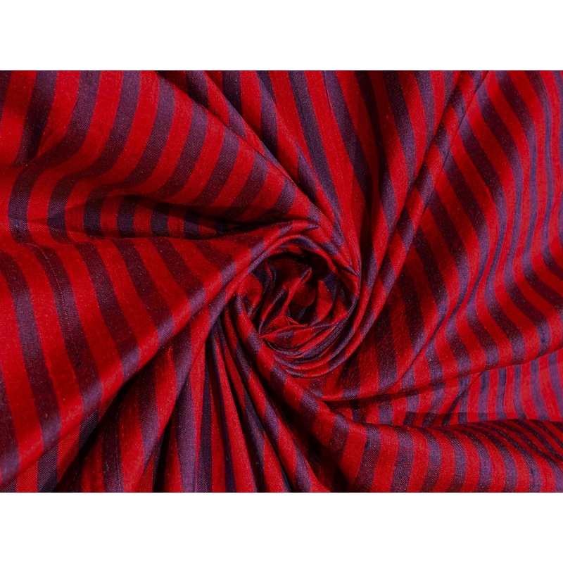 100% silk dupion dark red and royal blue Stripes DUPNEWS13