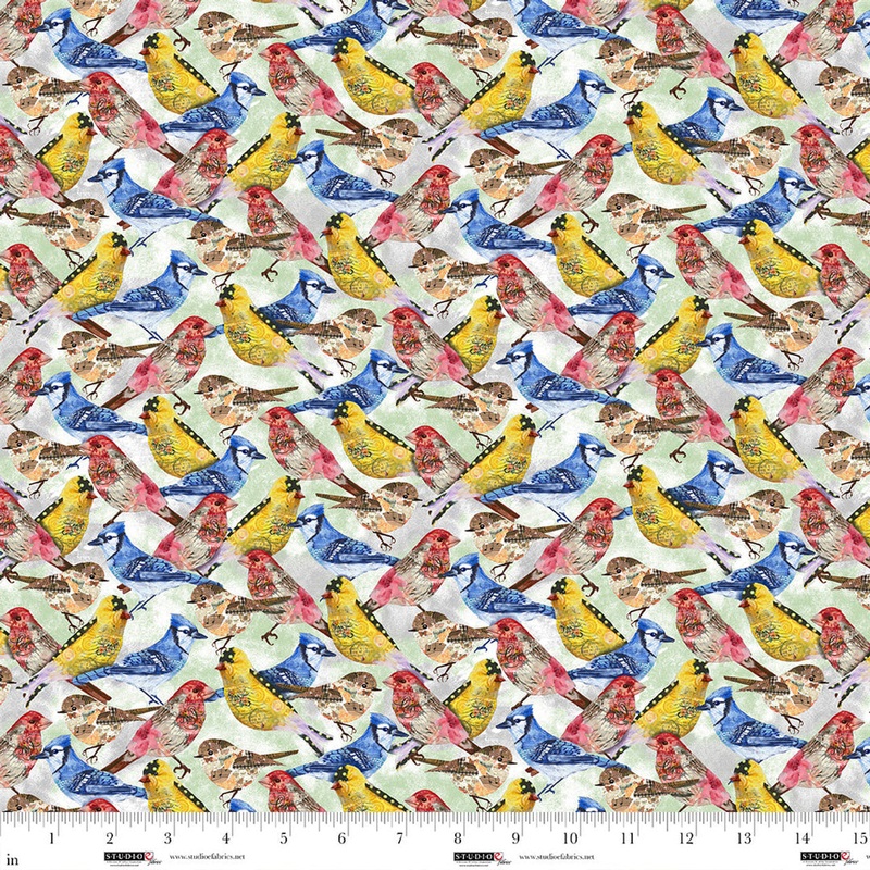 Air Mail Bird Crowd Multi Nancy Smith Studio E Cotton Fabric SE-8500-278