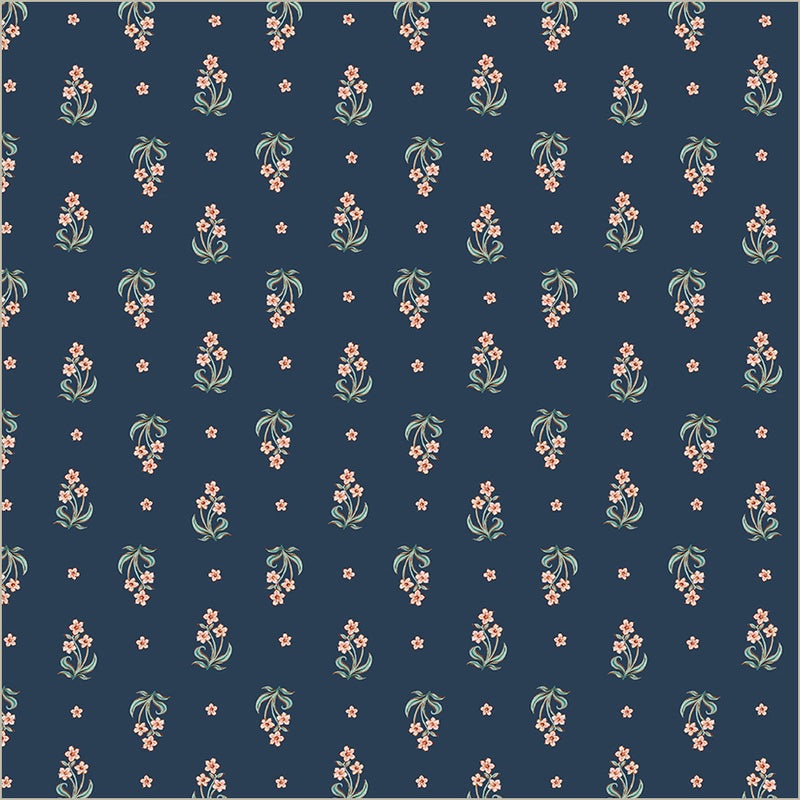 Tapestry Posy Prussian Cotton 43/44 Fabric Per Yard