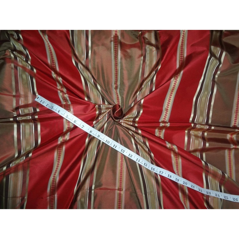 100% silk taffeta stripe horizontal satin stripe wine/mustard/brown & gold? 54" wide