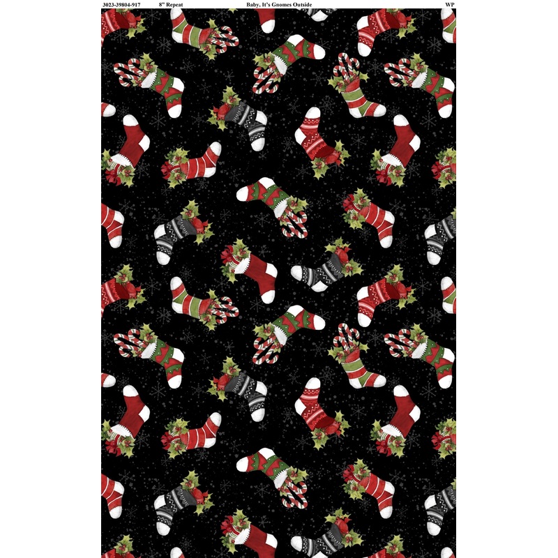Baby It's Gnomes Outside Stocking Toss Black Susan WingetWilmington Prints Cotton Fabric