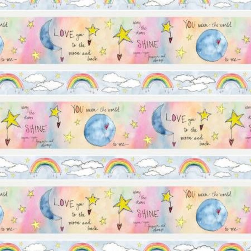 Sweet World Repeating Border Stripe Charlotte Grace Wilmington Prints Cotton Fabric WP-10510-435