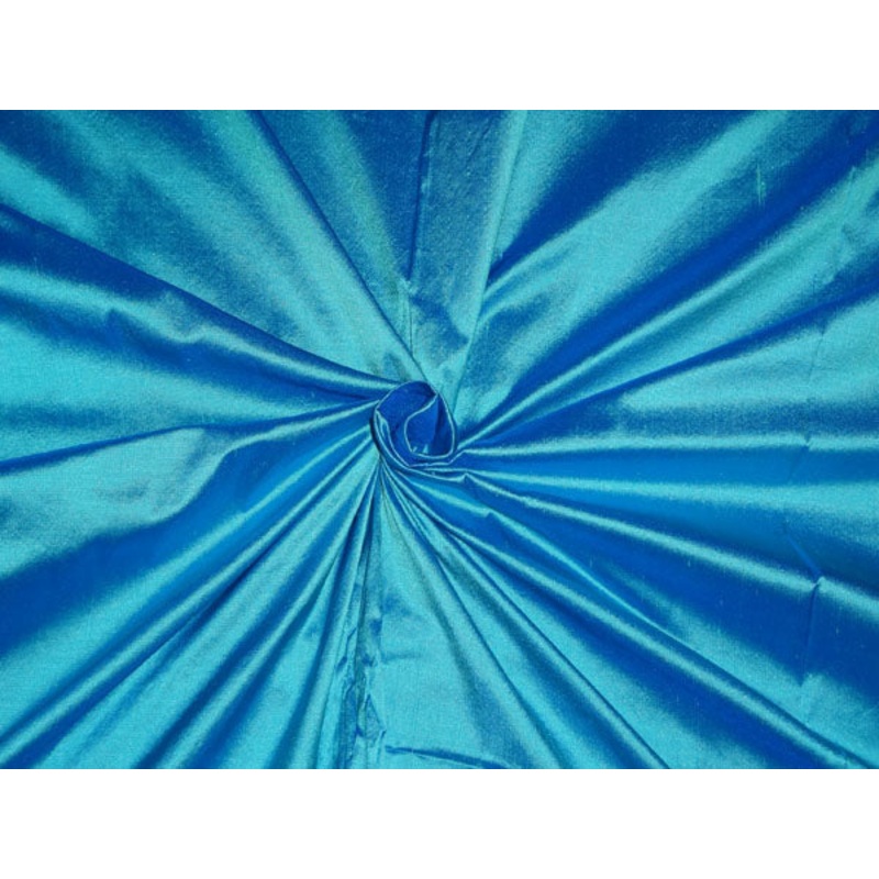 100% PURE SILK DUPION FABRIC SEA BLUE X INK BLUE colour 44" wide