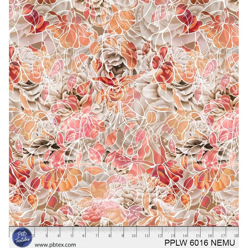 108" Petal Play Cream Orange Red Florals Cotton Wideback Fabric per yard