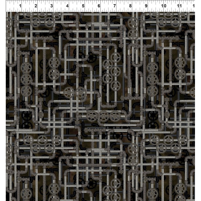 Steampunk Menagerie Pipes Gray Jason Yenter In the Beginning Fabrics Cotton Fabric ITB-9ST-2