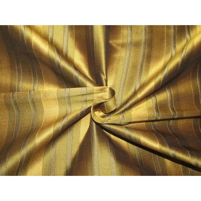 100% Silk Taffeta dusty gold and black colour jacquard stripe 54" wide