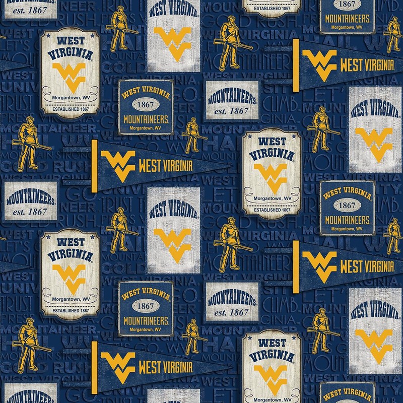 West Virginia Mountaineers NCAA College Vintage Pennant Sykel Cotton Fabric WV-1267