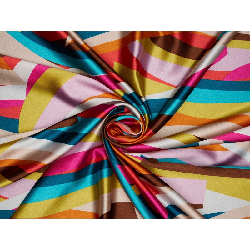 Colorful geometric print - Silky Satin charmeuse fabric by the yard