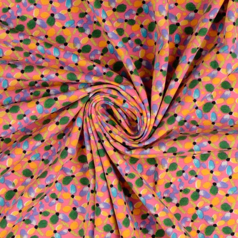 REMNANT 1.94 Metres - Summer Petals Pink Cotton Jersey Fabric
