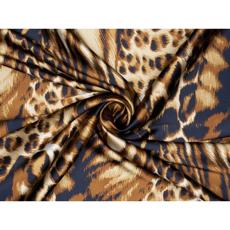 Satin charmeuse fabric by the yard - Brown And Gold Animal Print