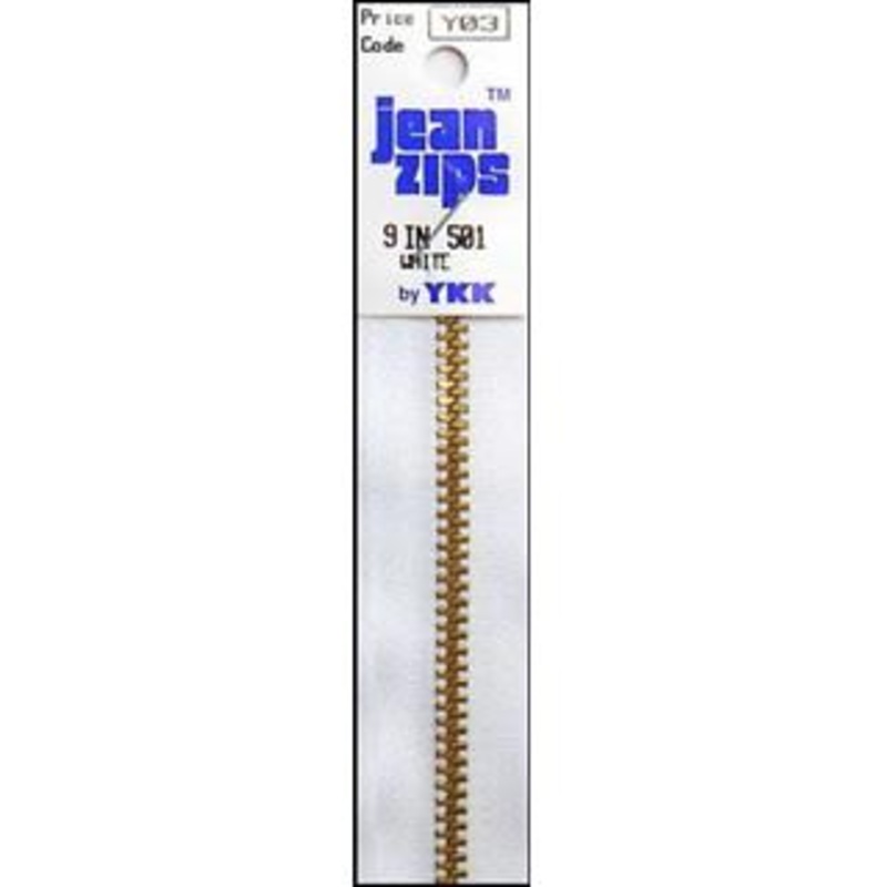 YKK Brass Jean Zippers 9" White