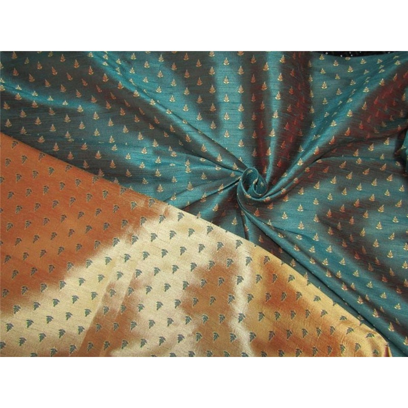 Reversible Silk Brocade Fabric green X gold color