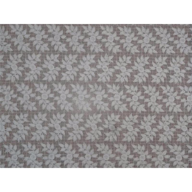 white colour cotton organdy fabric 44"wide ~tiny floral embroidery window pane design
