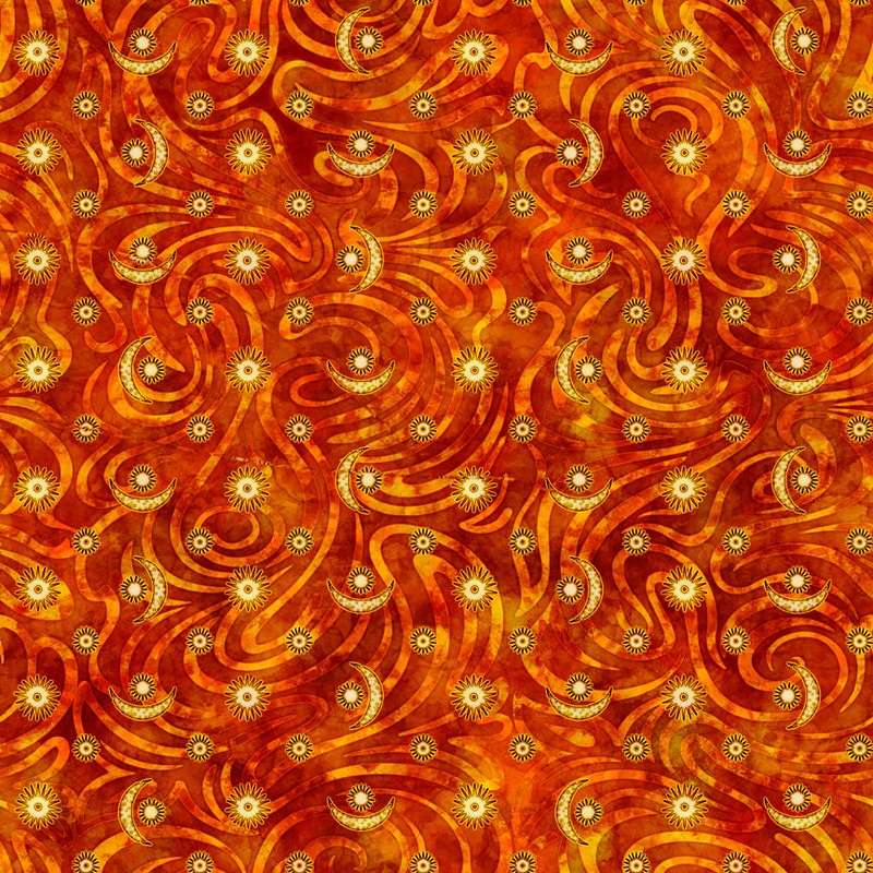 Wicked Sun and Moon Orange Dan Brown Quilting Treasures Cotton Fabric
