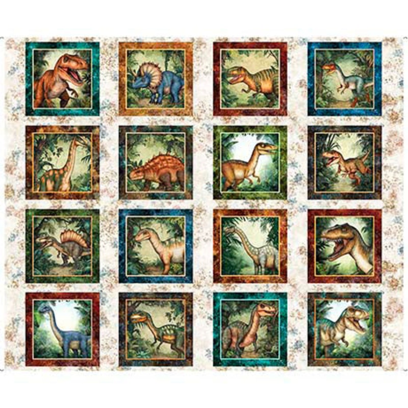 Sand Savage Kingdom Dinosaur Picture Patches Cotton 44"/45" Fabric Per Yard