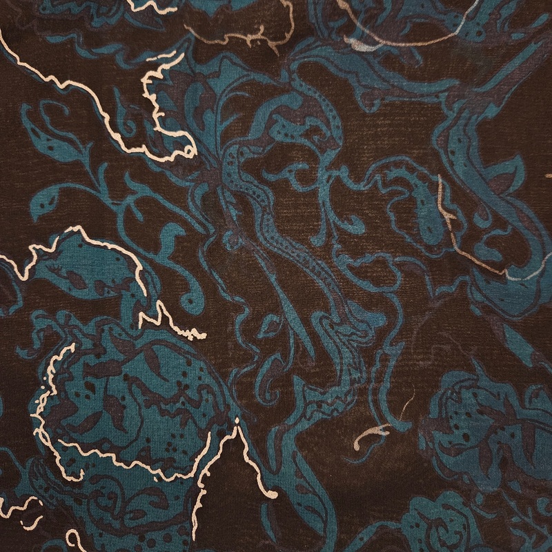 Silk Chiffon Black & Turquoise Abstract Print