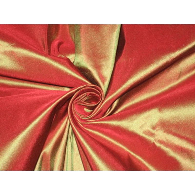 100% Pure SILK TAFFETA FABRIC Rust x Green shot 54"