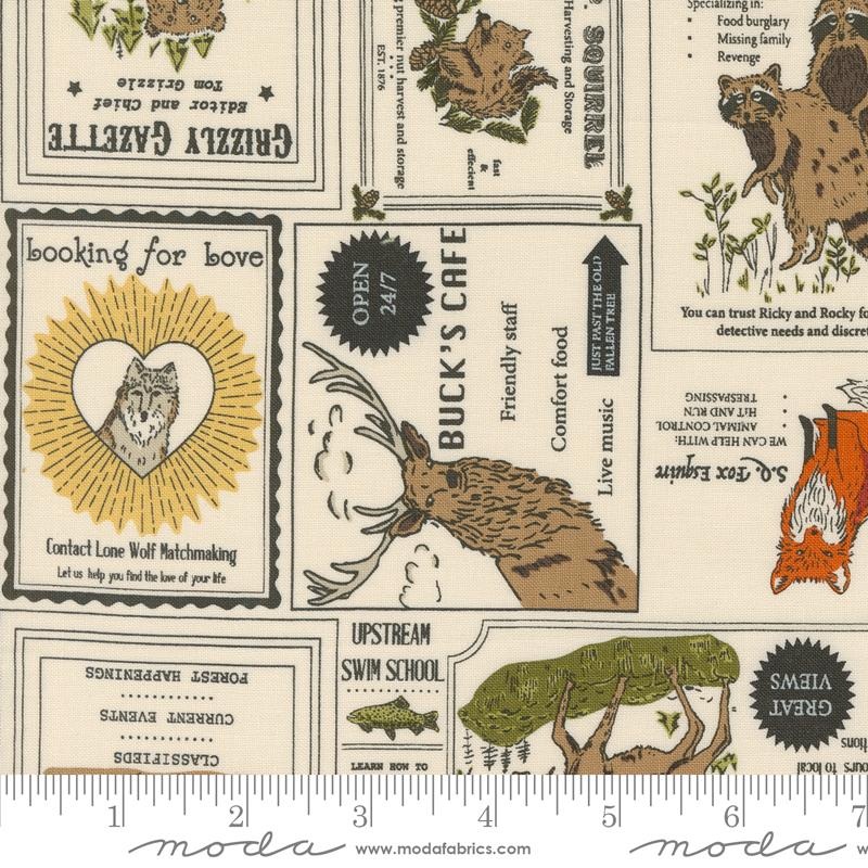 The Great Outdoors Vintage Forest Advertising Collage Cloud Multi Stacy Iest Hsu Moda Cotton