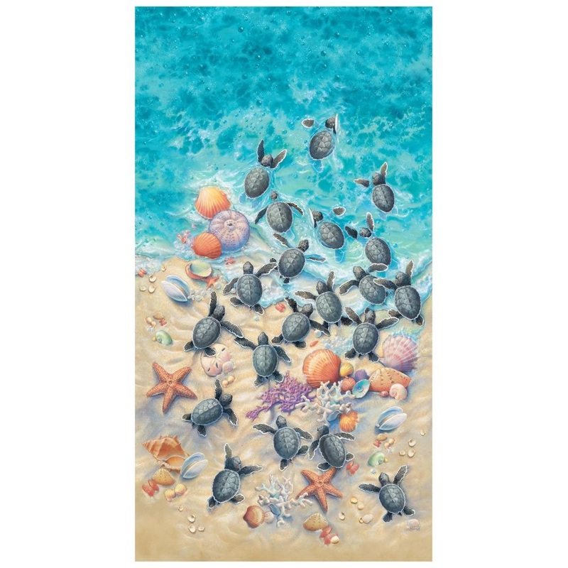 Race to Safety Fish Coral Panel 24" Multi Sherry Vintson Elizabeth's Studio Cotton Fabric