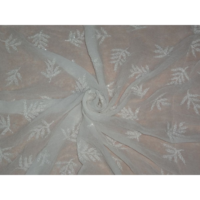 SILK CHIFFON EMBROIDERY WITH WHITE BEADS 44"~wide