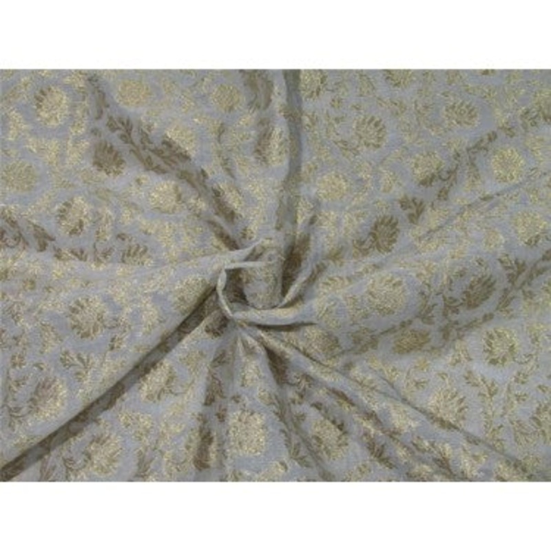 Silk Cotton Chanderi Fabric Natural ivory x metallic gold 44" wide