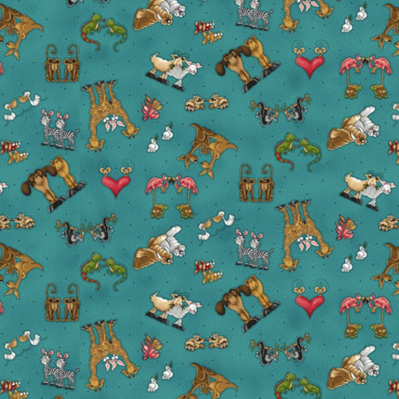 Two By Two Tossed Characters Teal Leanne Anderson and Kaytlyn Kuebler Henry Glass Cotton Fabric HG-1757-77