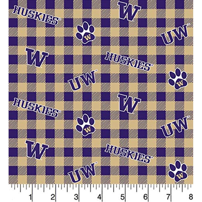Washington Huskies NCAA College Buffalo Plaid Sykel Cotton Fabric WA-1207