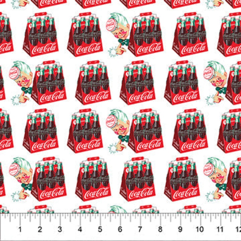 White Soda Pack Coca-Cola Cotton 44"/45" Fabric Per Yard