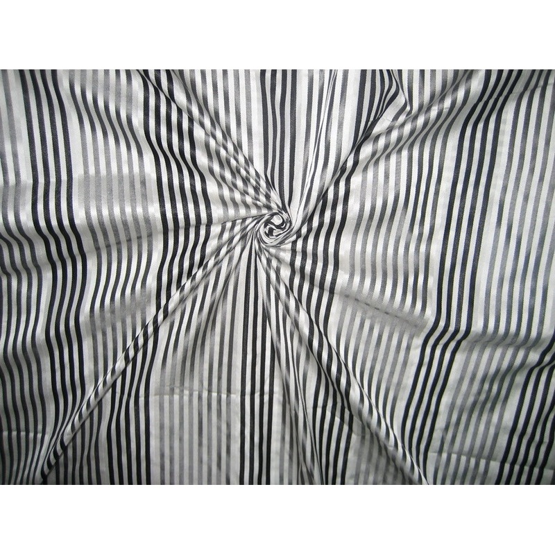 Silk Taffeta Fabric Ivory,Black & Steel /w satin stripe TAFS94