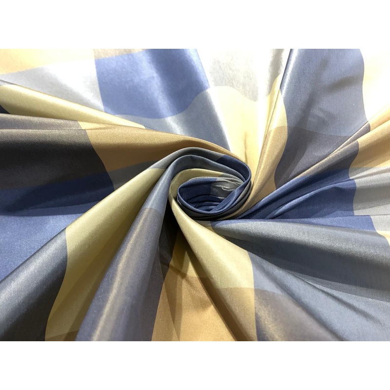 100% PURE SILK TAFFETA FABRIC PLAIDS shades of blue and gold 54" wide TAFNEWC6roll