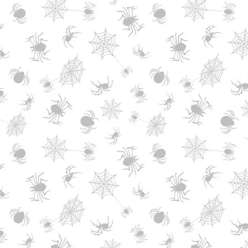 Spooky Spectacle - Spider Toss White on White Cotton 44"/45" Fabric Per Yard