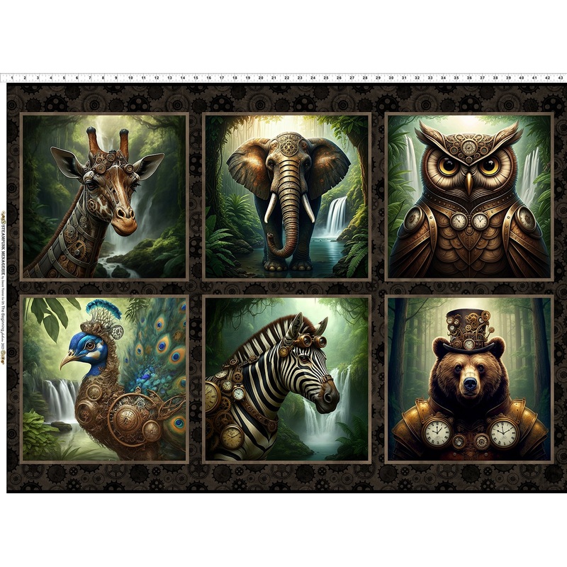 Steampunk Menagerie Small Panel 32" Multi Jason Yenter In the Beginning Fabrics Cotton Fabric ITB-2ST-1