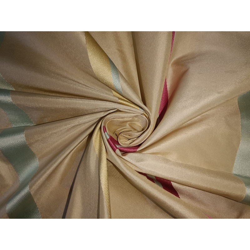 100% Silk Taffeta Fabric Champagne multi colour satin stripes 54" wide Taf#S103