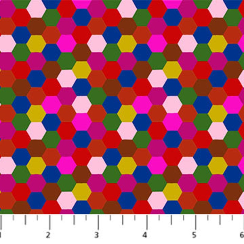 Piecework Hexagons Eccentric Multi Anna Maria Parry Northcott Cotton Fabric NC-AMT111-28L