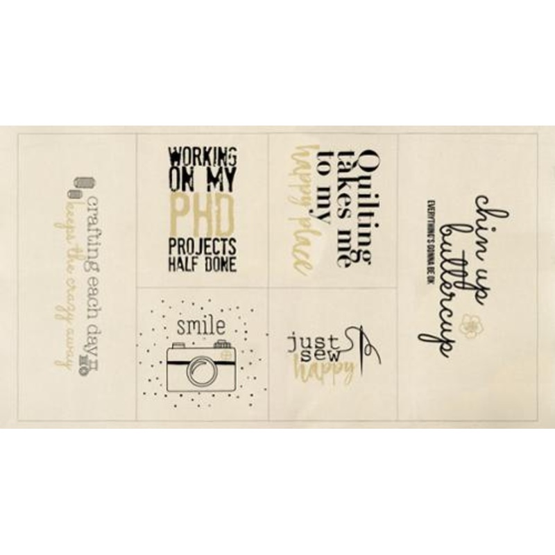 Sew Happy by Zen Chic for Moda : Canvas Panel Metallic Natural
