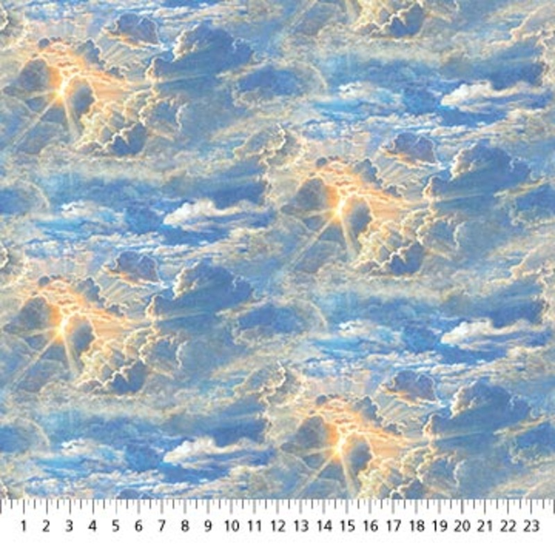 Stonehenge Stars & Stripes Clouds Blue Deborah Edwards Northcott Cotton Fabric