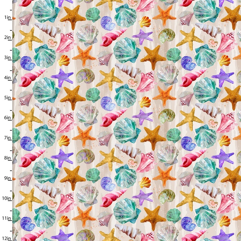 Shining Sea Tonal Seashells the Seashore Sand Connie Haley 3 Wishes Fabrics Cotton Fabric 3W-21691-SND
